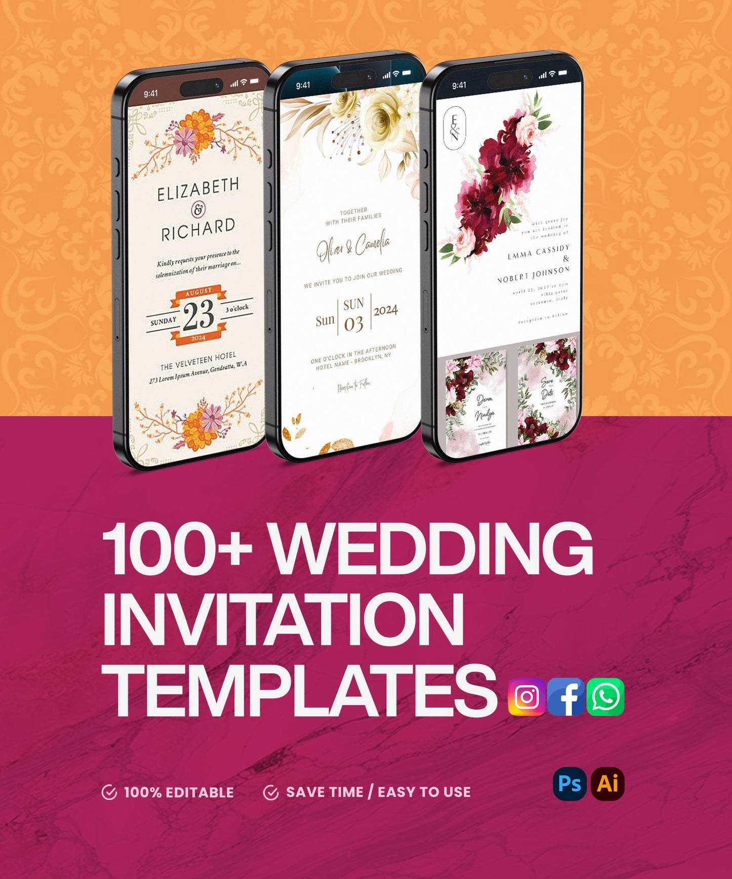 100+ Wedding Invitation Templates | Instant Download | Customizable & Easy to Use