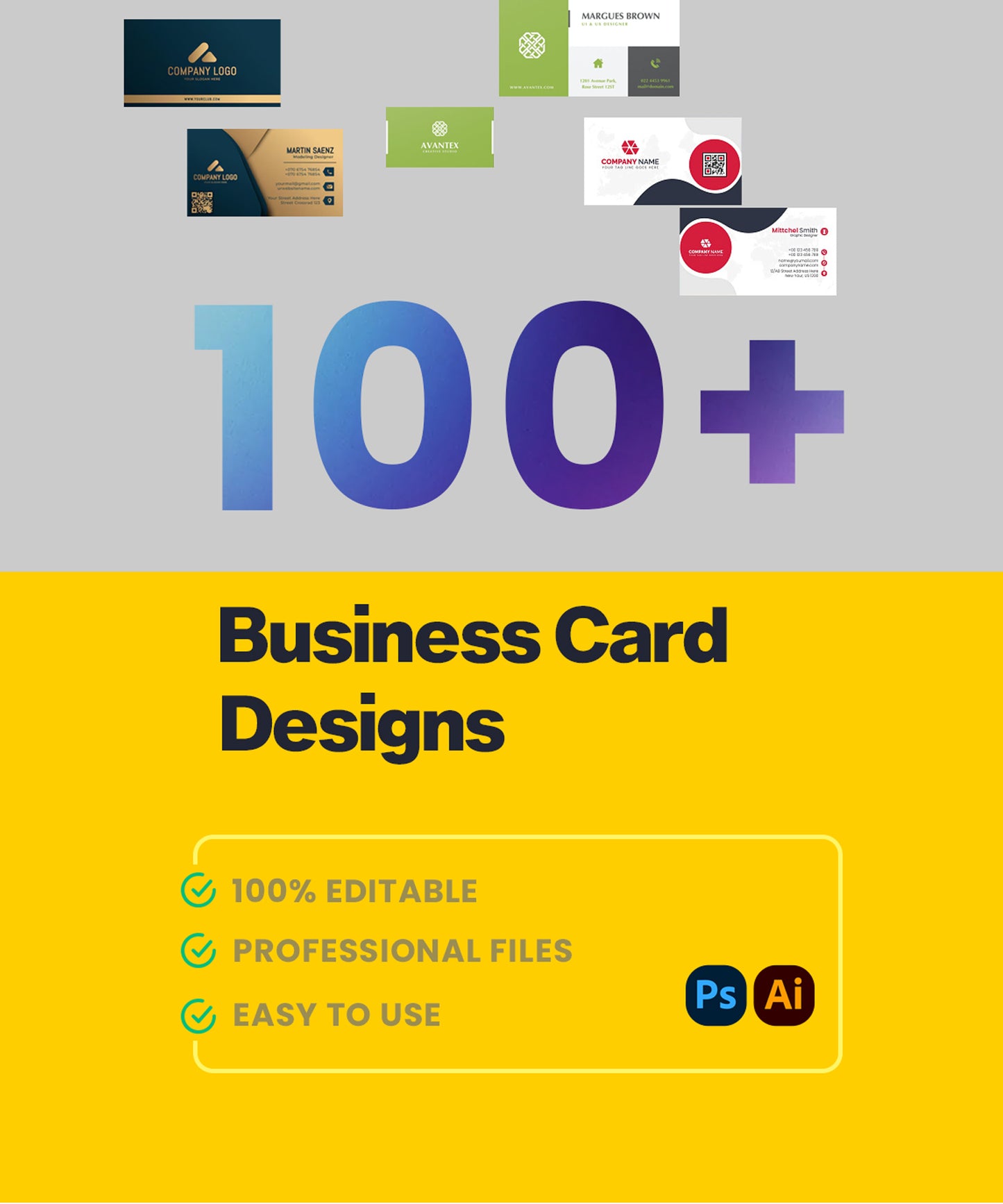 100+ Editable Business Card  / Visiting Card Designs | Instant Download | Customizable & Easy to Use